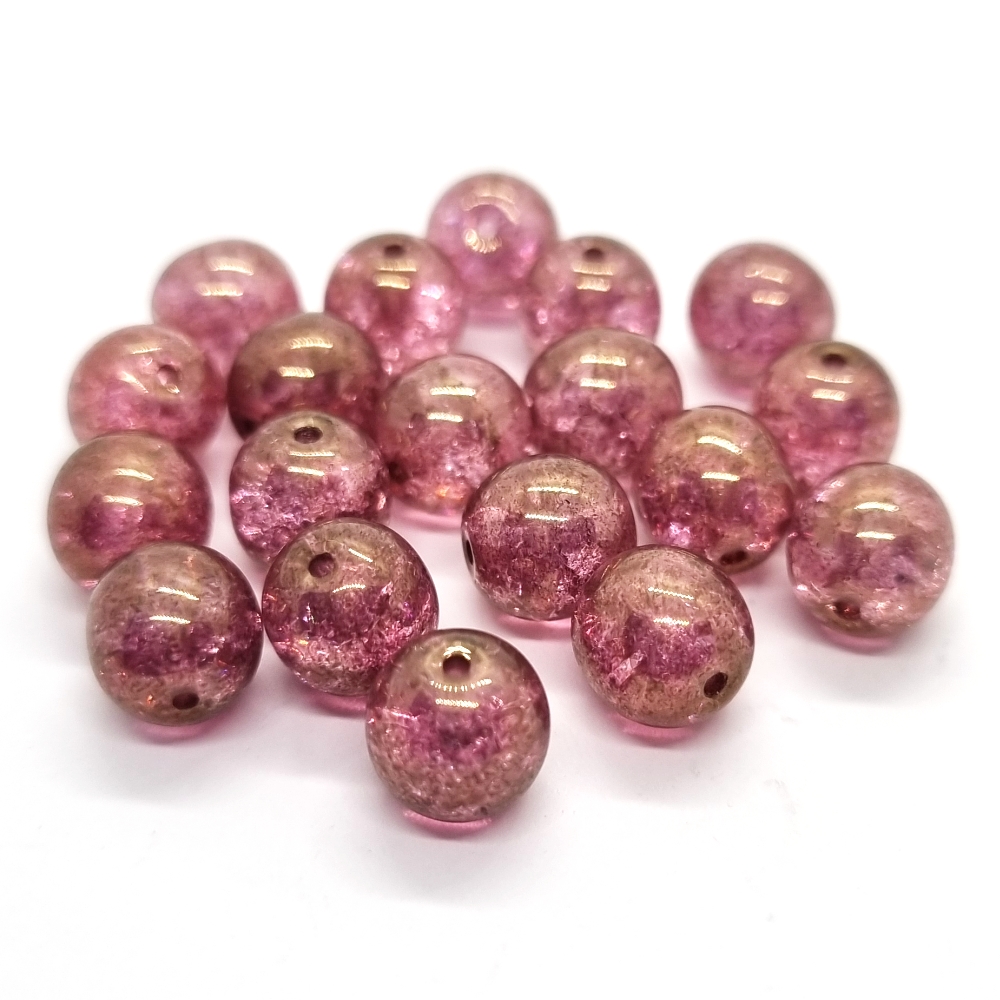 Praskané korálky s listrem, 8mm, starorůžová, 4ks