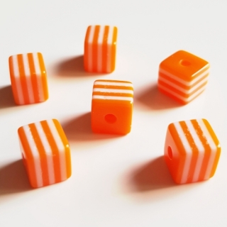 Kostka s pruhem, 7x8mm, oranžová, 6ks