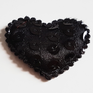 Látkové srdce, 36x30mm, černá, 1ks